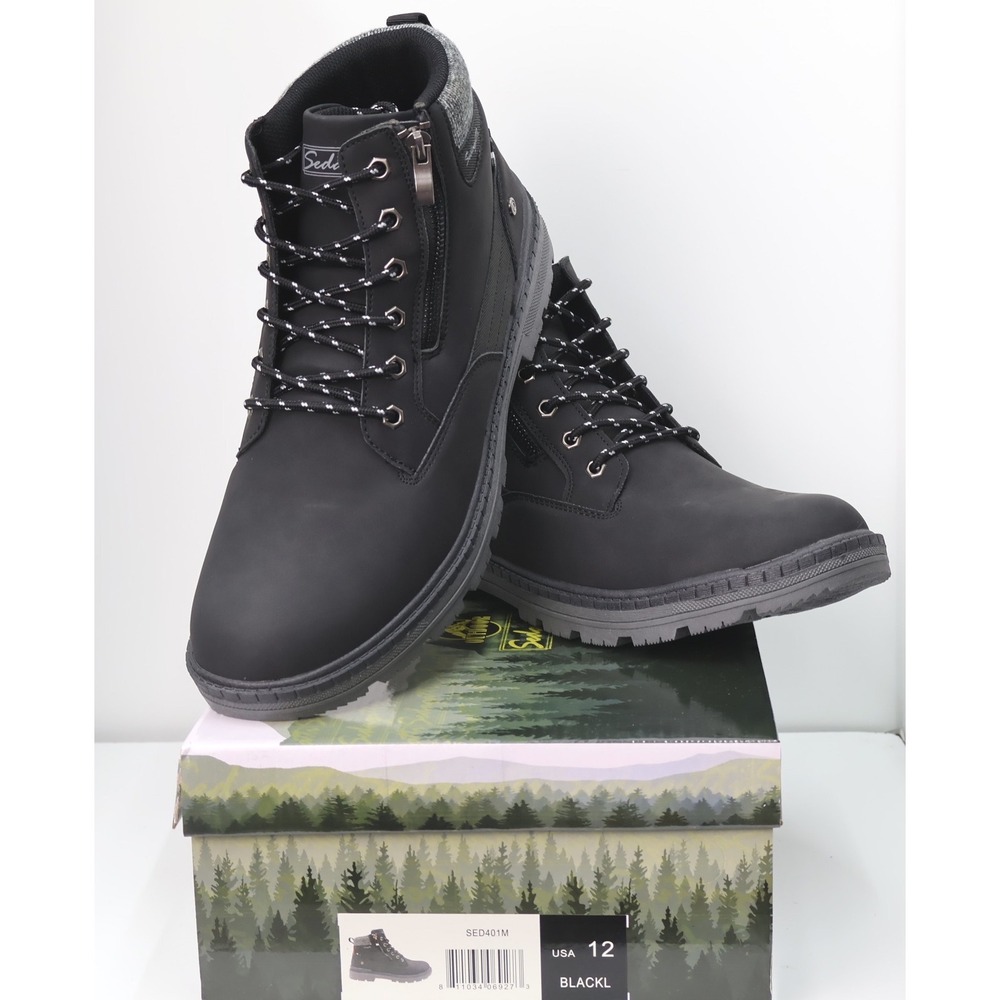 Sedagatti Ankle Boots Mens Size 12 Black New Side Zip Lace Up SED401M Rugged